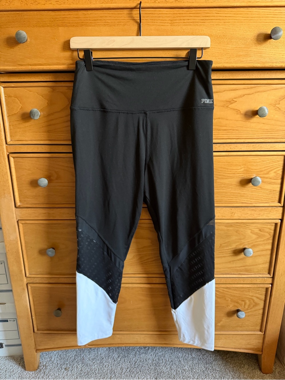 Victoria's Secret Pink Ultimate High Waist Ankle Legging Black White Mesh Size L